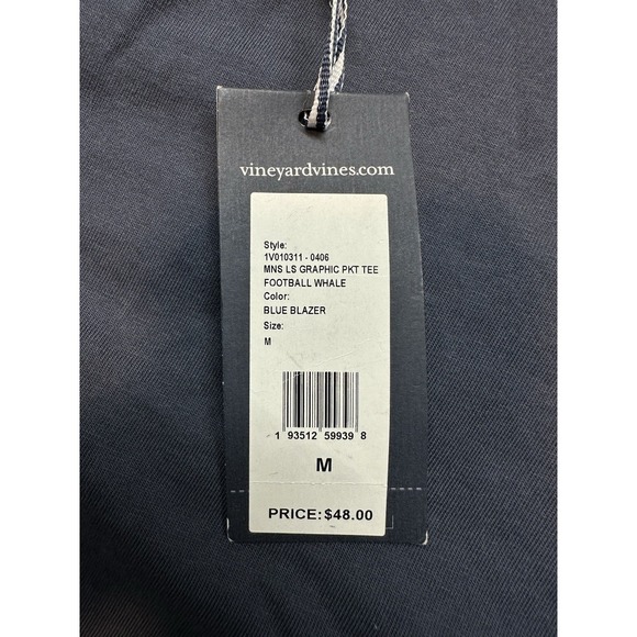 Vineyard Vines Football Whale Logo Graphic T-shirt Men Medium Blue Long Sleeve - Picture 11 of 11
